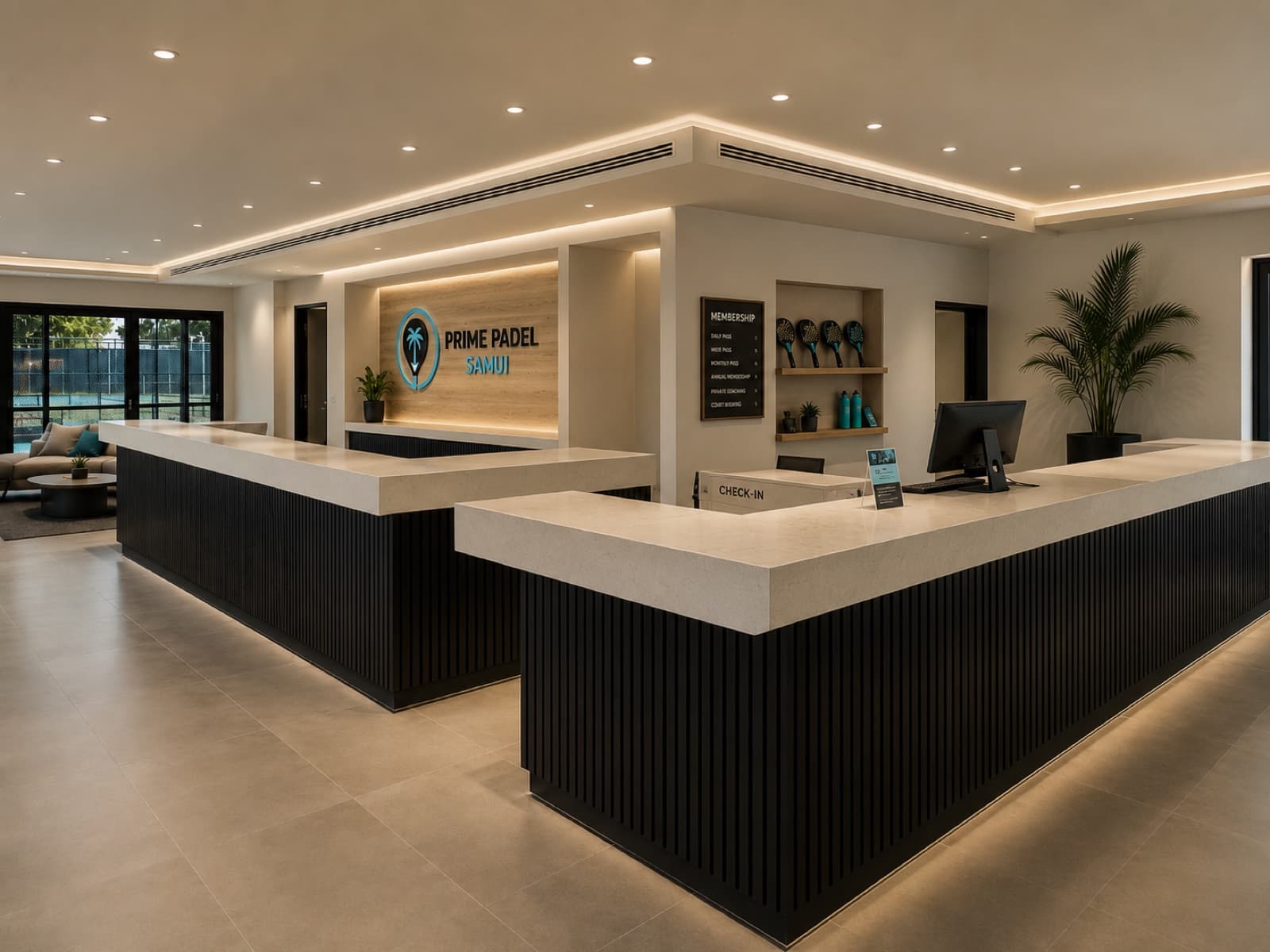 Clubhouse reception and lounge — design render